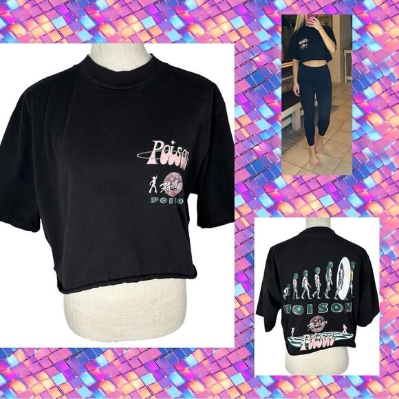Poison Black & Pink Cropped Band Tee - Picture 1 of 8